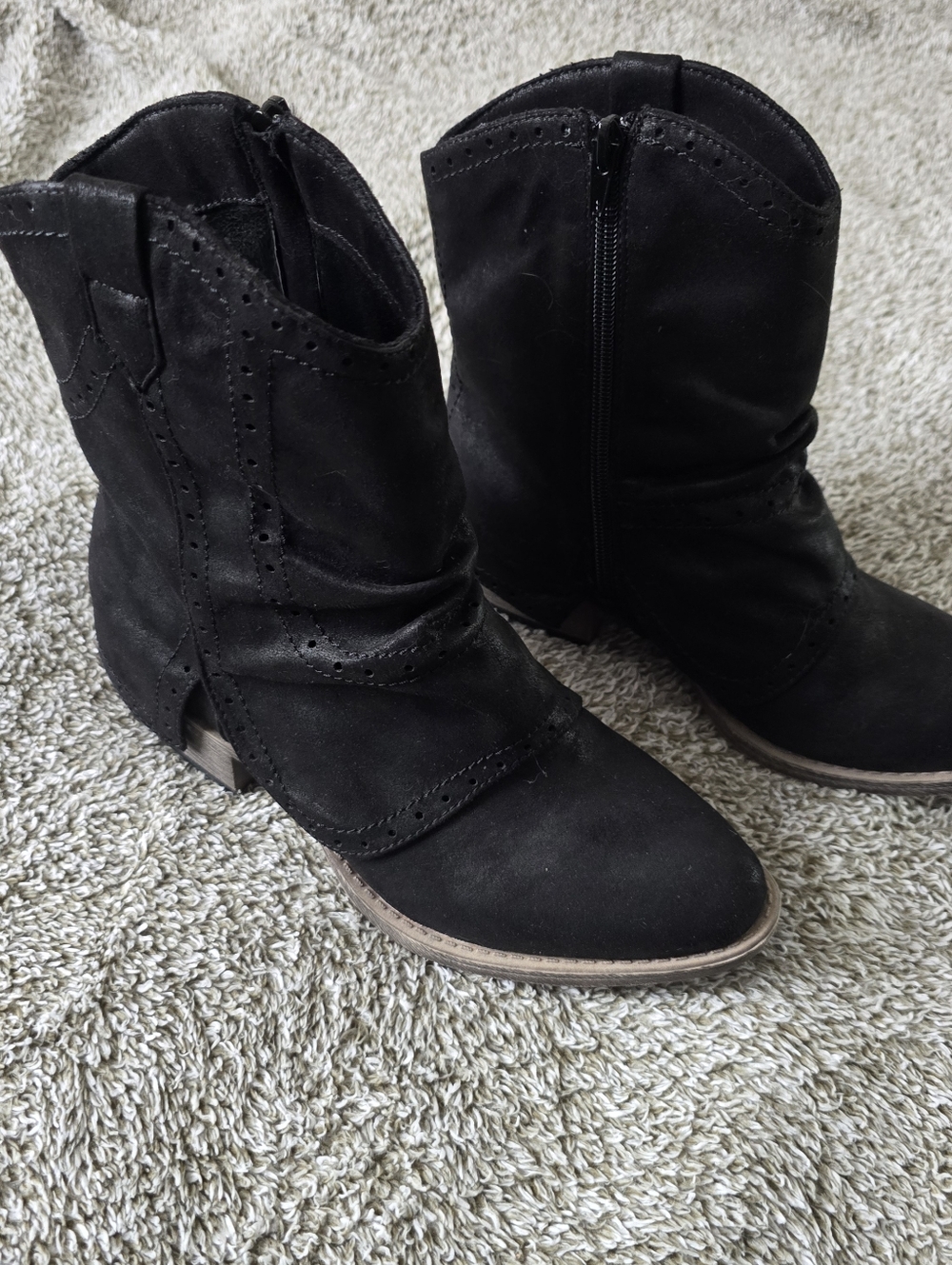 Very G Black Suede Western-Inspired Ankle Booties